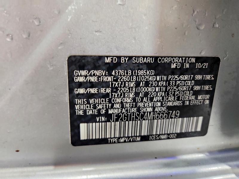 2021 Subaru Crosstrek მანქანა იყიდება აუქციონზე, vin: JF2GTHSC4MH666749, აუქციონის ნომერი: 51455086
