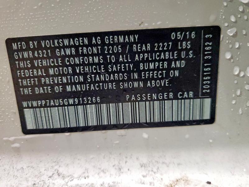 Aukcja sprzedaży 2016 Volkswagen E-golf, vin: WVWPP7AU5GW913266, numer aukcji: 47268886