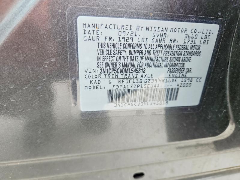 Aukcja sprzedaży 2021 Nissan Kicks, vin: 3N1CP5CV0ML545818, numer aukcji: 50137916