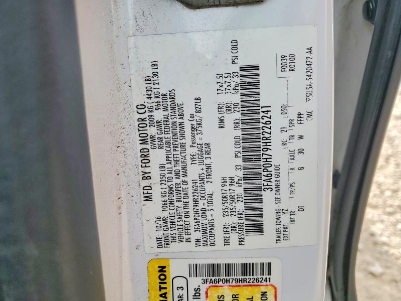 52154456 :رقم المزاد ، 3FA6P0H79HR226241 vin ، 2017 Ford Fusion مزاد بيع