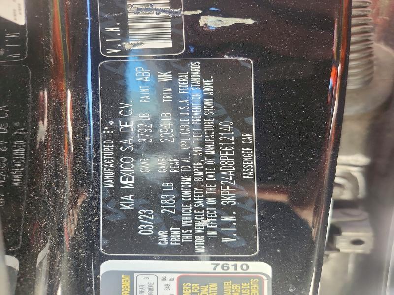 2023 Kia Forte მანქანა იყიდება აუქციონზე, vin: 3KPF24AD8PE612140, აუქციონის ნომერი: 50959386