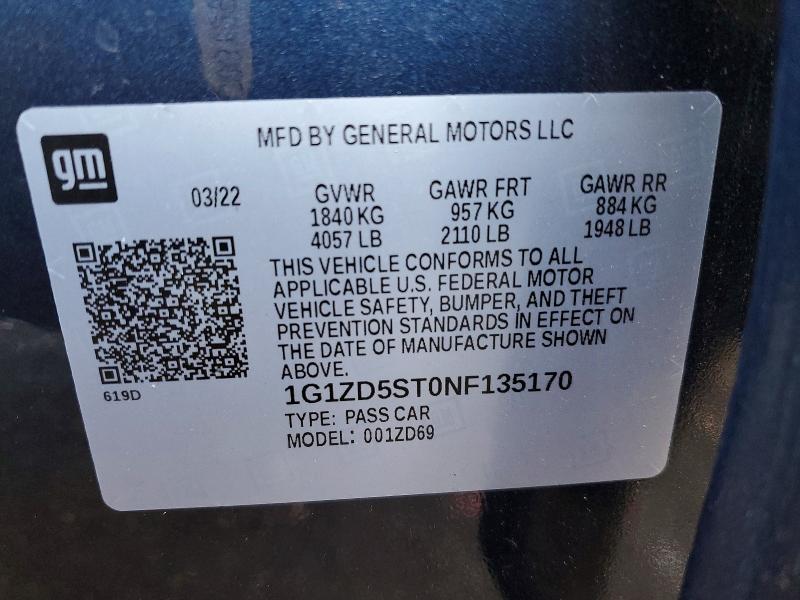Продажа на аукционе авто 2022 Chevrolet Malibu, vin: 1G1ZD5ST0NF135170, номер лота: 48872036