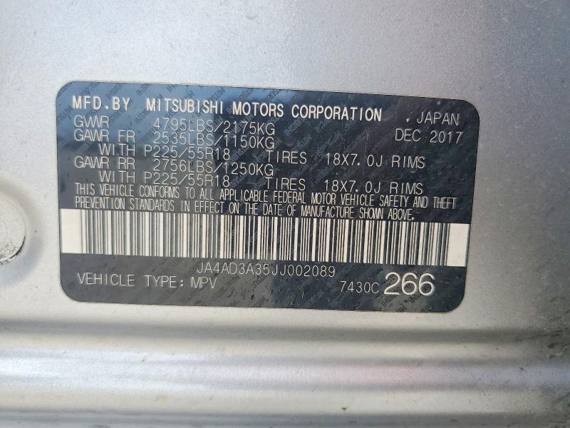 Продаж на аукціоні авто 2018 Mitsubishi Outlander, vin: JA4AD3A35JJ002089, номер лоту: 49586116