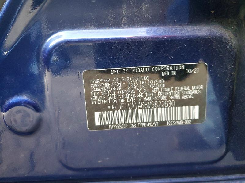 51817266 :رقم المزاد ، JF1VA1A66M9822630 vin ، 2021 Subaru Wrx مزاد بيع