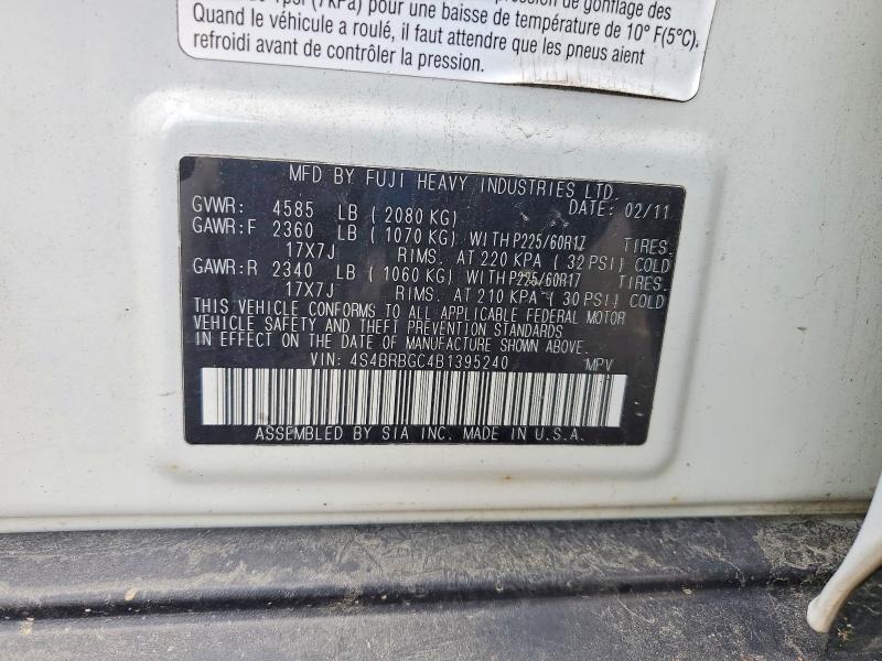 52842536 :رقم المزاد ، 4S4BRBGC4B1395240 vin ، 2011 Subaru Outback مزاد بيع