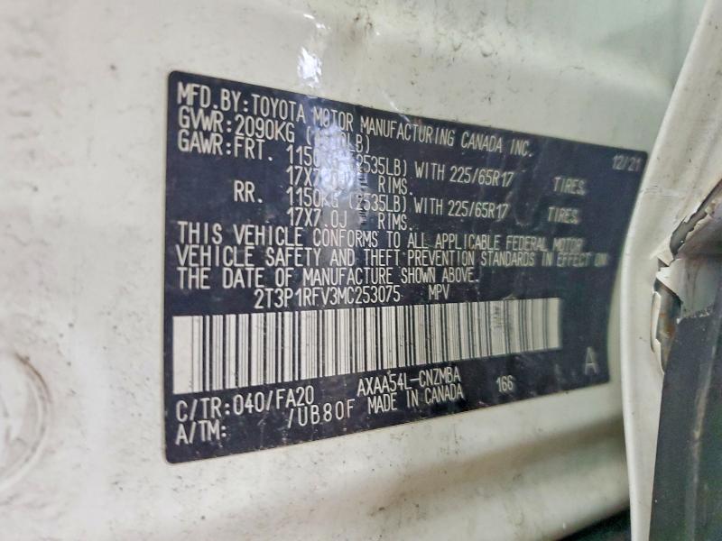 2021 Toyota Rav4 მანქანა იყიდება აუქციონზე, vin: 2T3P1RFV3MC253075, აუქციონის ნომერი: 49380046