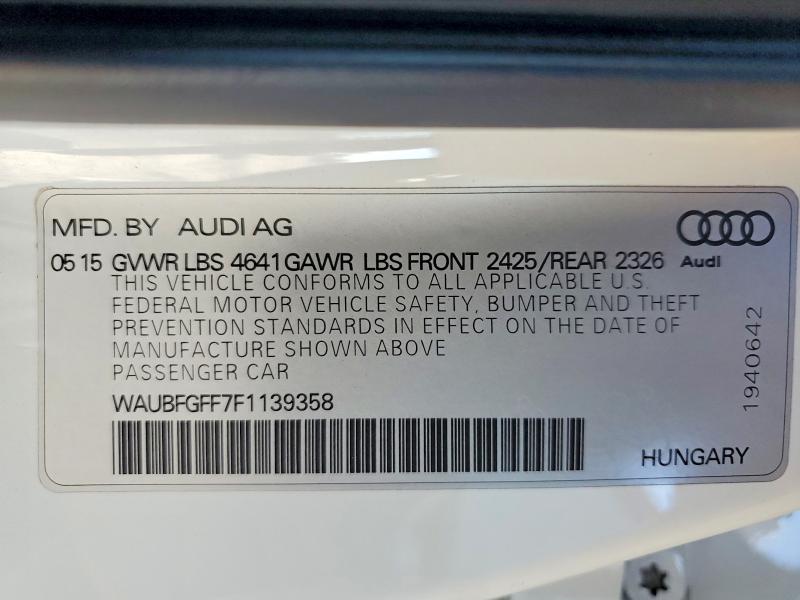Aukcja sprzedaży 2015 Audi A3, vin: WAUBFGFF7F1139358, numer aukcji: 48339996