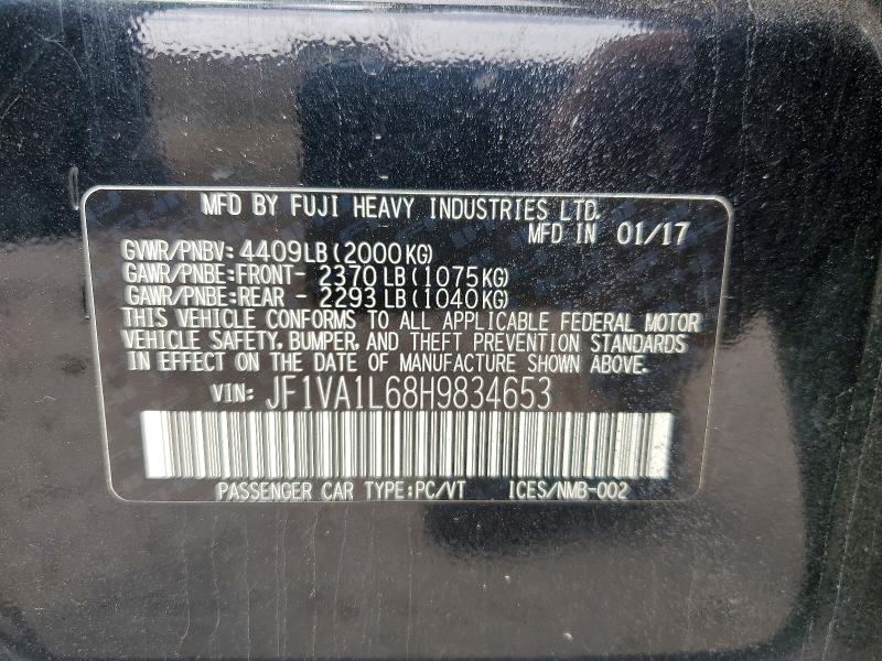 2017 Subaru Wrx მანქანა იყიდება აუქციონზე, vin: JF1VA1L68H9834653, აუქციონის ნომერი: 51116786