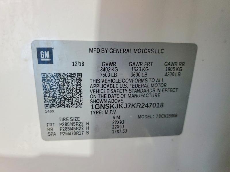 Aukcja sprzedaży 2019 Chevrolet Suburban, vin: 1GNSKJKJ7KR247018, numer aukcji: 48364886