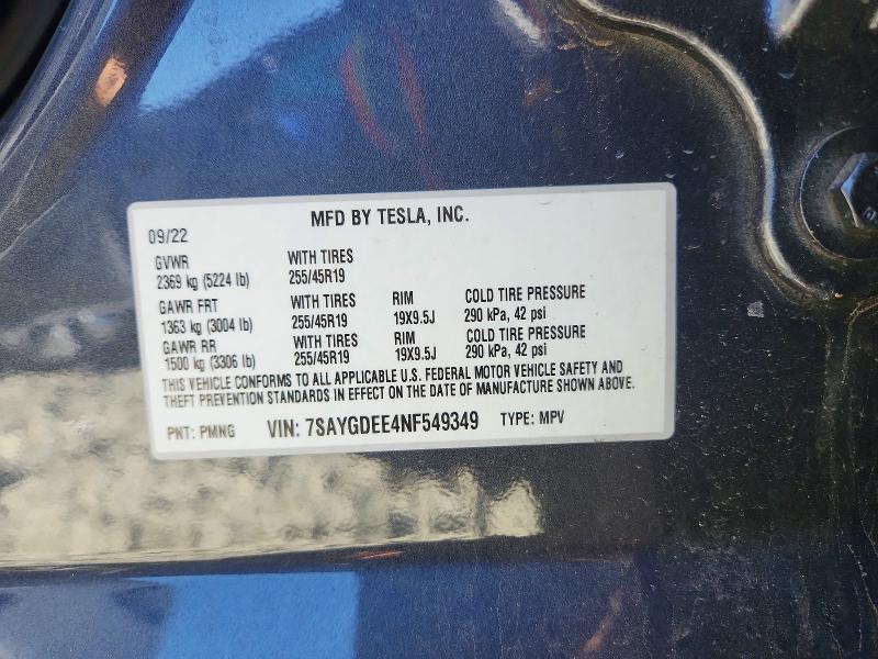 Продаж на аукціоні авто 2022 Tesla Model Y, vin: 7SAYGDEE4NF549349, номер лоту: 51154906