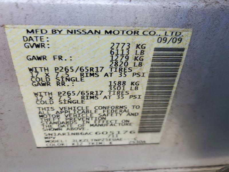 Продажа на аукционе авто 2010 Nissan Pathfinder, vin: 5N1AR1NB6AC605176, номер лота: 49303046