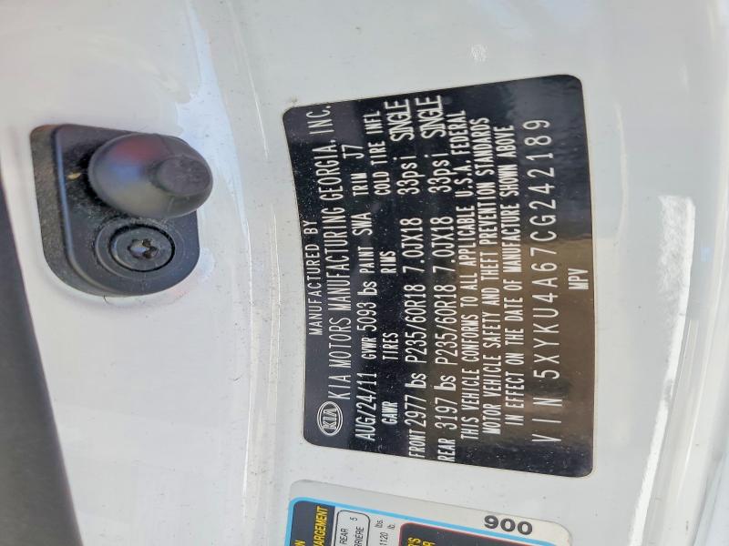 Продажа на аукционе авто 2012 Kia Sorento, vin: 5XYKU4A67CG242189, номер лота: 50336536