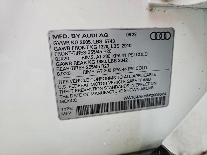 2023 Audi Sq5 მანქანა იყიდება აუქციონზე, vin: WA1C4AFY8P2009624, აუქციონის ნომერი: 51467106