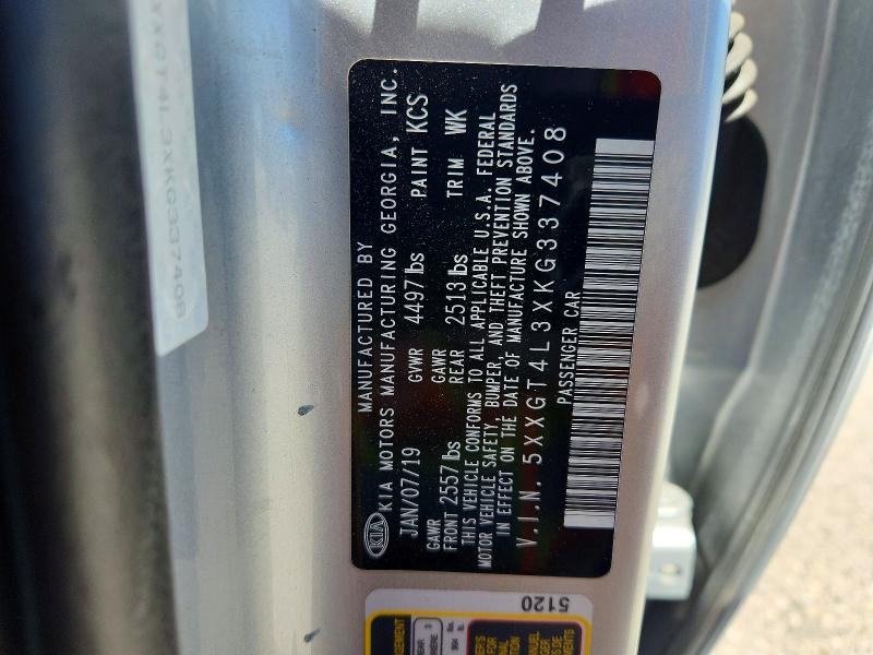 2019 Kia Optima მანქანა იყიდება აუქციონზე, vin: 5XXGT4L3XKG337408, აუქციონის ნომერი: 50523816