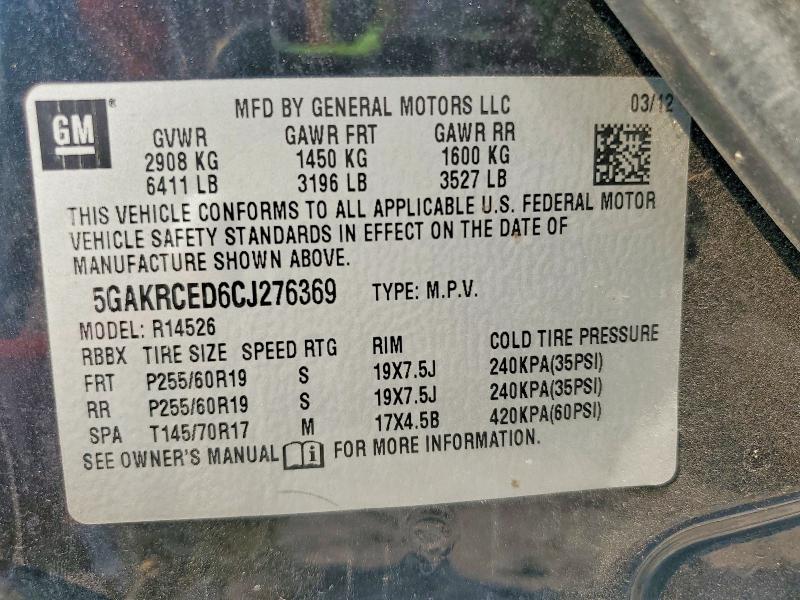 Продаж на аукціоні авто 2012 Buick Enclave, vin: 5GAKRCED6CJ276369, номер лоту: 49109536