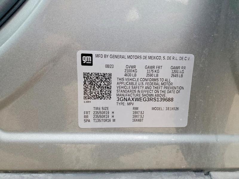 2024 Chevrolet Equinox მანქანა იყიდება აუქციონზე, vin: 3GNAXWEG3RS139688, აუქციონის ნომერი: 49992756