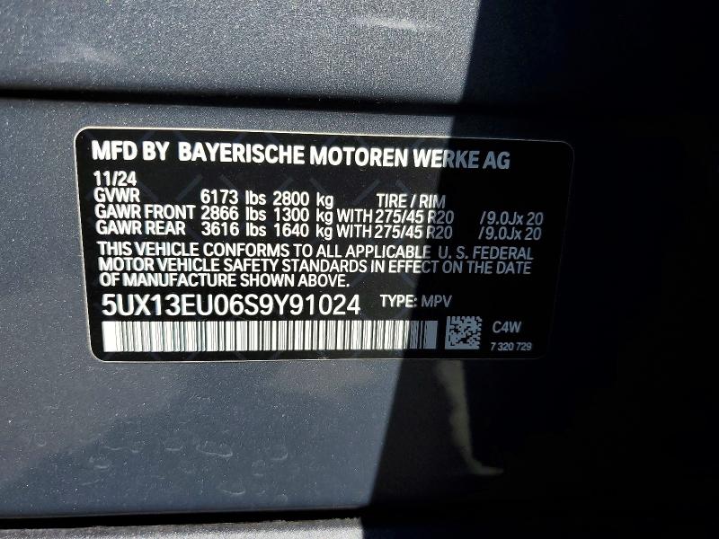48191806 :رقم المزاد ، 5UX13EU06S9Y91024 vin ، 2025 Bmw X5 مزاد بيع