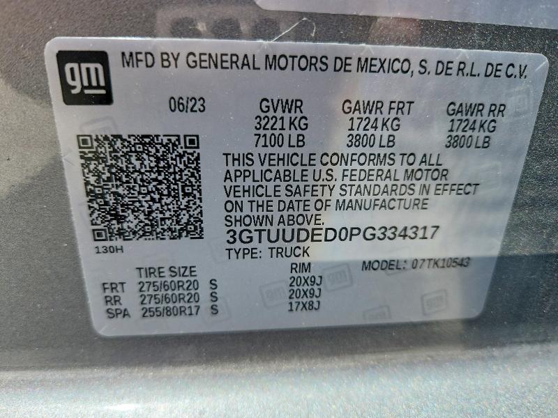 Aukcja sprzedaży 2023 Gmc Sierra, vin: 3GTUUDED0PG334317, numer aukcji: 50895716