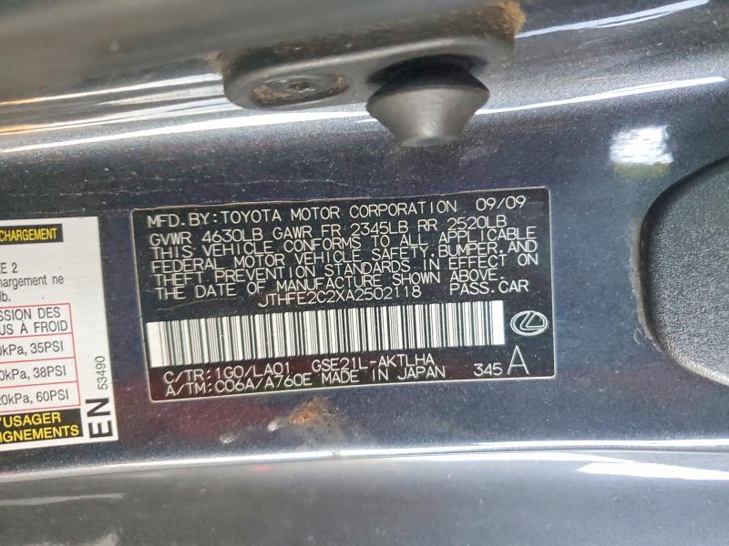 2010 Lexus Is მანქანა იყიდება აუქციონზე, vin: JTHFE2C2XA2502118, აუქციონის ნომერი: 50636746