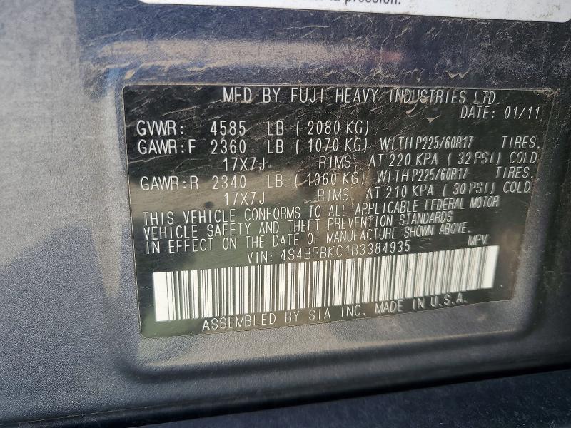 Продажа на аукционе авто 2011 Subaru Outback, vin: 4S4BRBKC1B3384935, номер лота: 49082736
