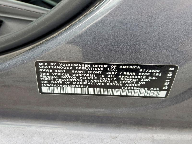 2020 Volkswagen Passat მანქანა იყიდება აუქციონზე, vin: 1VWSA7A35LC009042, აუქციონის ნომერი: 50226646