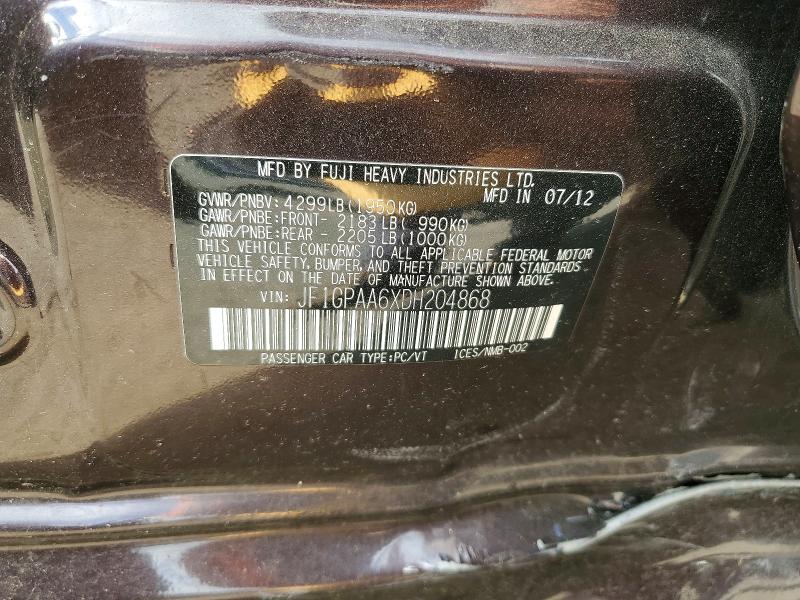 2013 Subaru Impreza მანქანა იყიდება აუქციონზე, vin: JF1GPAA6XDH204868, აუქციონის ნომერი: 51701106