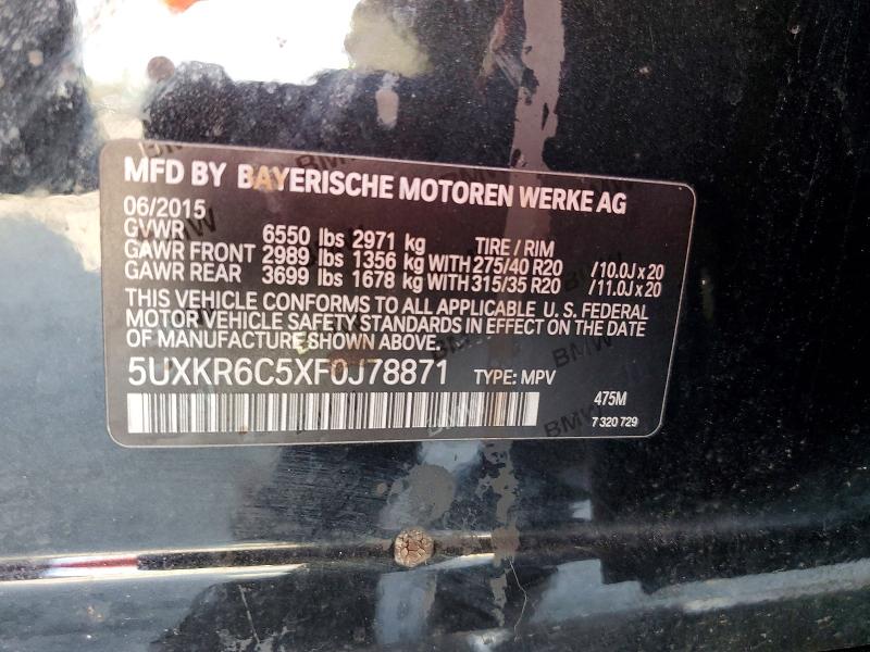 50315856 :رقم المزاد ، 5UXKR6C5XF0J78871 vin ، 2015 Bmw X5 مزاد بيع