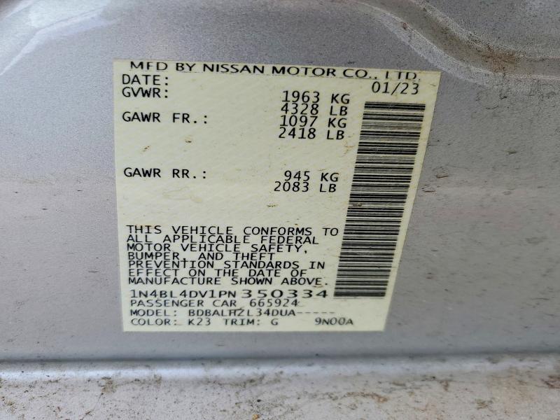 2023 Nissan Altima მანქანა იყიდება აუქციონზე, vin: 1N4BL4DV1PN350334, აუქციონის ნომერი: 51766716