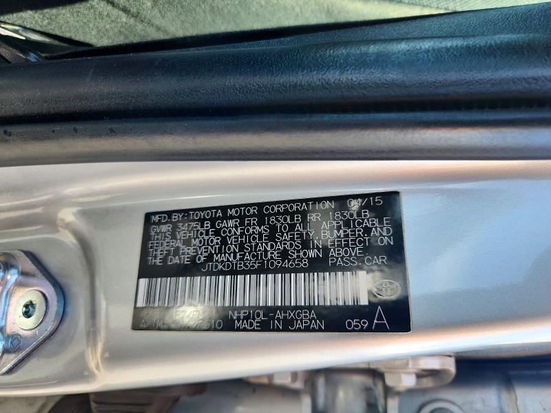 50509976 :رقم المزاد ، JTDKDTB35F1094658 vin ، 2015 Toyota Prius C مزاد بيع