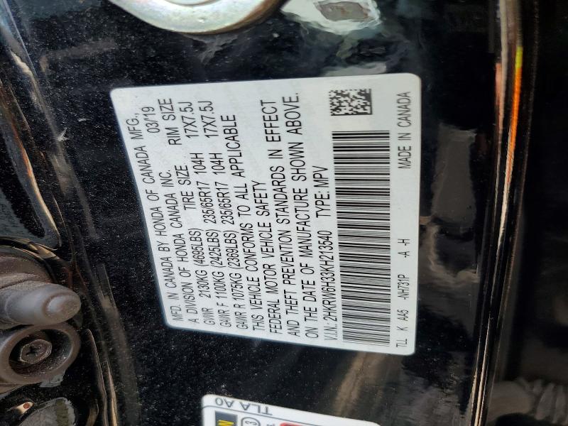 49889396 :رقم المزاد ، 2HKRW6H33KH213540 vin ، 2019 Honda Cr-v مزاد بيع