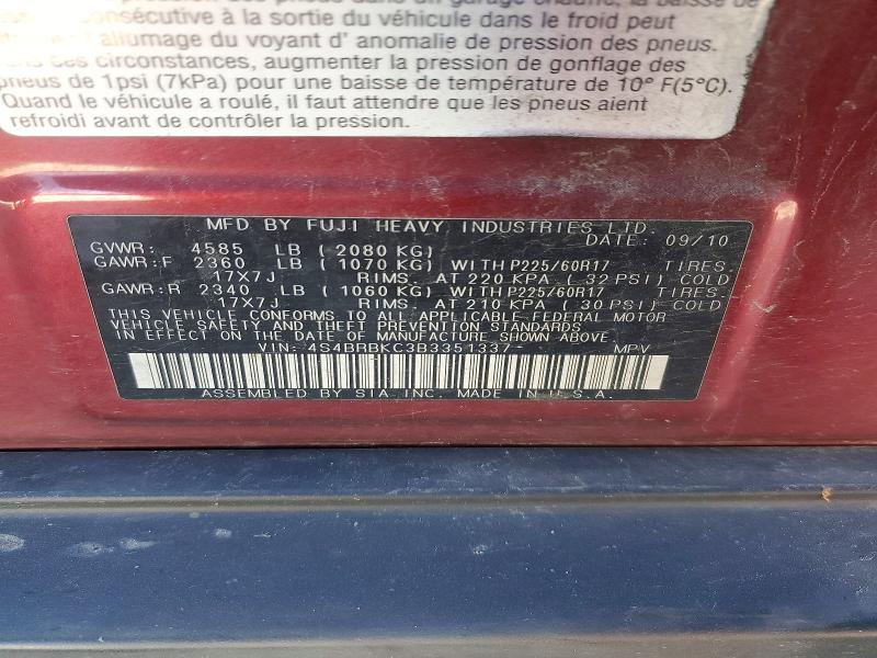 Aukcja sprzedaży 2011 Subaru Outback, vin: 4S4BRBKC3B3351337, numer aukcji: 50216606