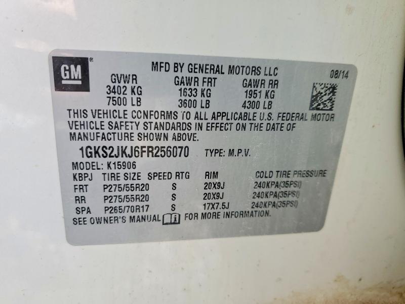 49281076 :رقم المزاد ، 1GKS2JKJ6FR256070 vin ، 2015 Gmc Yukon Xl مزاد بيع