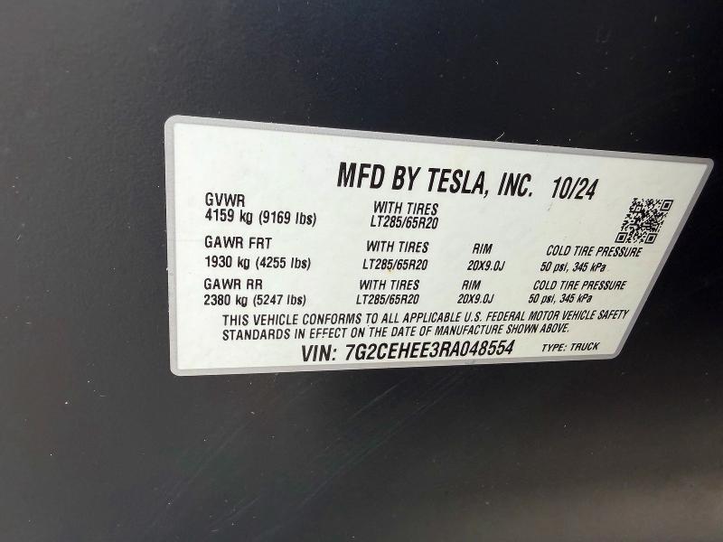 2024 Tesla Cybertruck მანქანა იყიდება აუქციონზე, vin: 7G2CEHEE3RA048554, აუქციონის ნომერი: 51572876