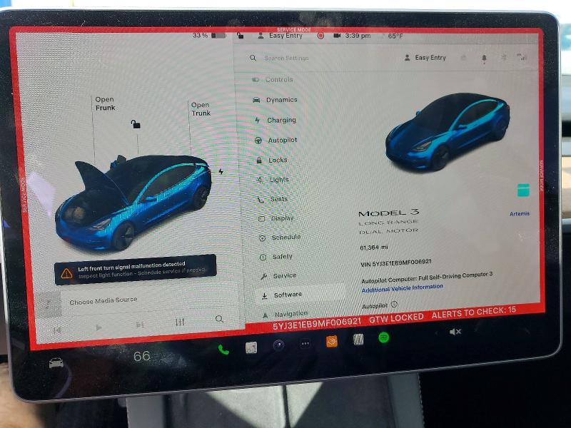 2021 Tesla Model 3 მანქანა იყიდება აუქციონზე, vin: 5YJ3E1EB9MF006921, აუქციონის ნომერი: 49463376