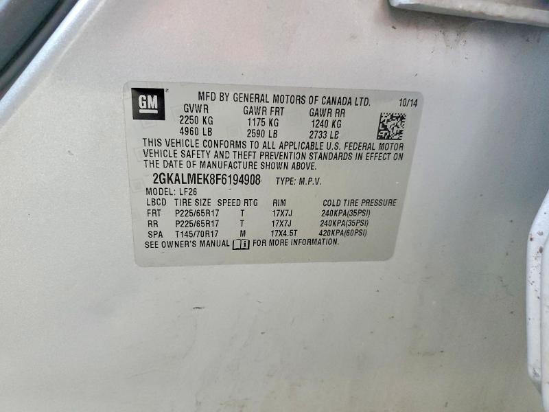 Aukcja sprzedaży 2015 Gmc Terrain, vin: 2GKALMEK8F6194908, numer aukcji: 50975206