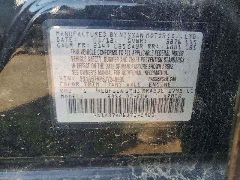 2018 Nissan Sentra მანქანა იყიდება აუქციონზე, vin: 3N1AB7AP6JY248900, აუქციონის ნომერი: 49231616