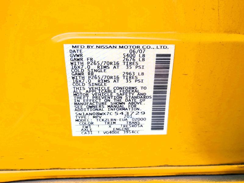 Aukcja sprzedaży 2007 Nissan Xterra, vin: 5N1AN08WX7C543729, numer aukcji: 50797266