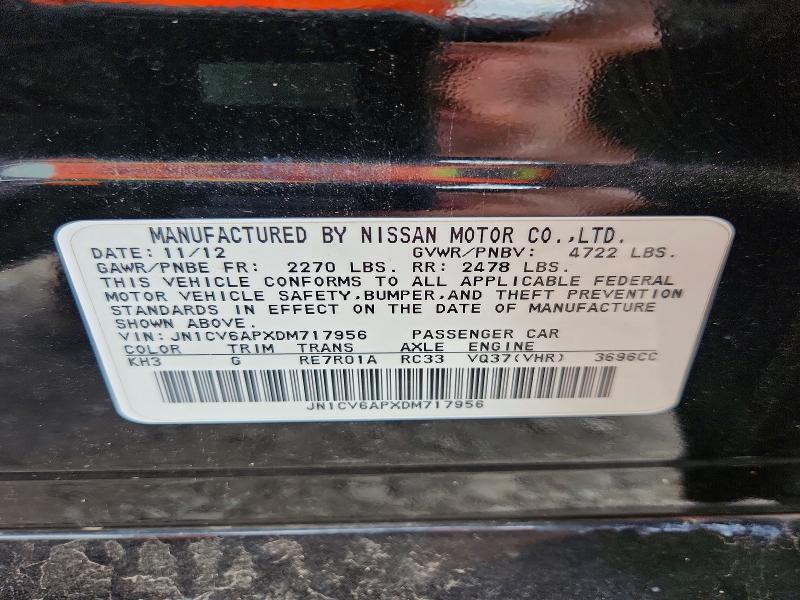 2013 Infiniti G37 Sedan მანქანა იყიდება აუქციონზე, vin: JN1CV6APXDM717956, აუქციონის ნომერი: 51501116