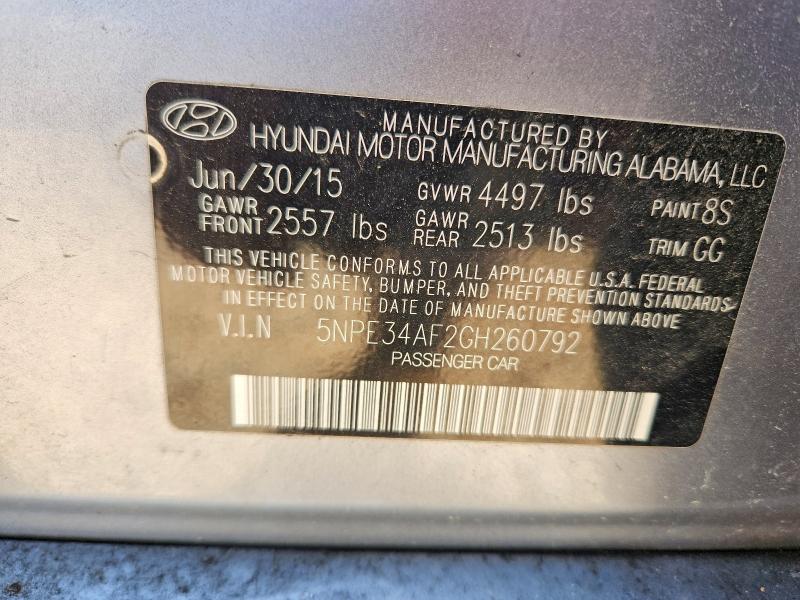 48543846 :رقم المزاد ، 5NPE34AF2GH260792 vin ، 2016 Hyundai Sonata مزاد بيع