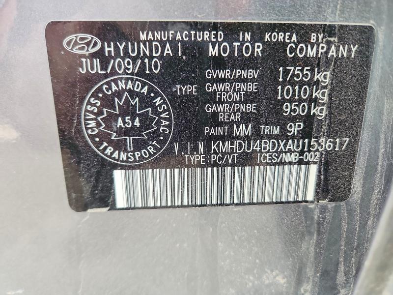 50519406 :رقم المزاد ، KMHDU4BDXAU153617 vin ، 2010 Hyundai Elantra مزاد بيع