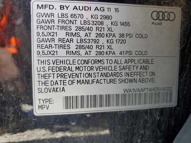 2017 Audi Q7 მანქანა იყიდება აუქციონზე, vin: WA1VAAF74HD004032, აუქციონის ნომერი: 50645176