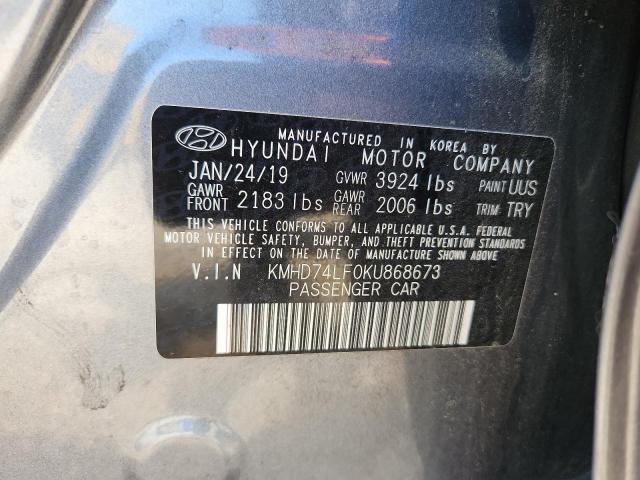 46778526 :رقم المزاد ، KMHD74LF0KU868673 vin ، 2019 Hyundai Elantra مزاد بيع