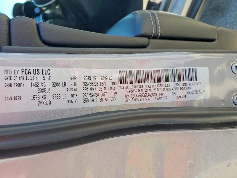 2016 Jeep Grand Cherokee მანქანა იყიდება აუქციონზე, vin: 1C4RJFBG3GC443849, აუქციონის ნომერი: 49650096