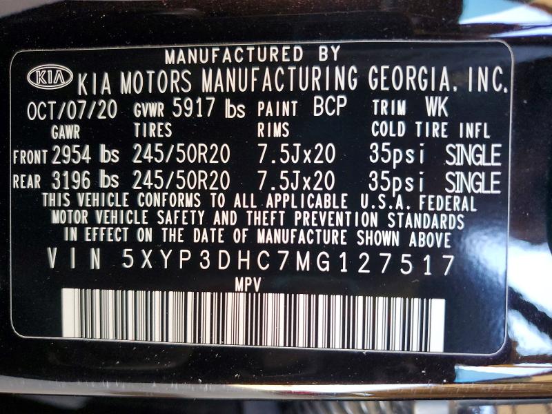 2021 Kia Telluride მანქანა იყიდება აუქციონზე, vin: 5XYP3DHC7MG127517, აუქციონის ნომერი: 49343486