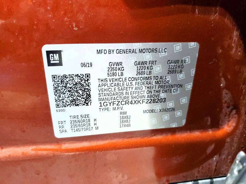 49337126 :رقم المزاد ، 1GYFZCR4XKF228203 vin ، 2019 Cadillac Xt4 مزاد بيع