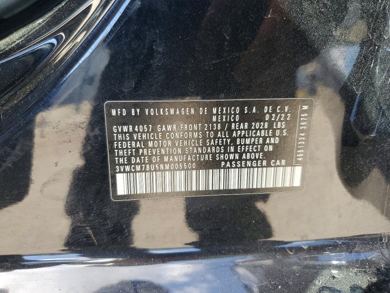 48594816 :رقم المزاد ، 3VWCM7BU5NM005500 vin ، 2022 Volkswagen Jetta مزاد بيع