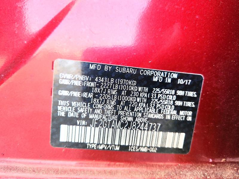 48952096 :رقم المزاد ، JF2GTAMC2J8244737 vin ، 2018 Subaru Crosstrek مزاد بيع