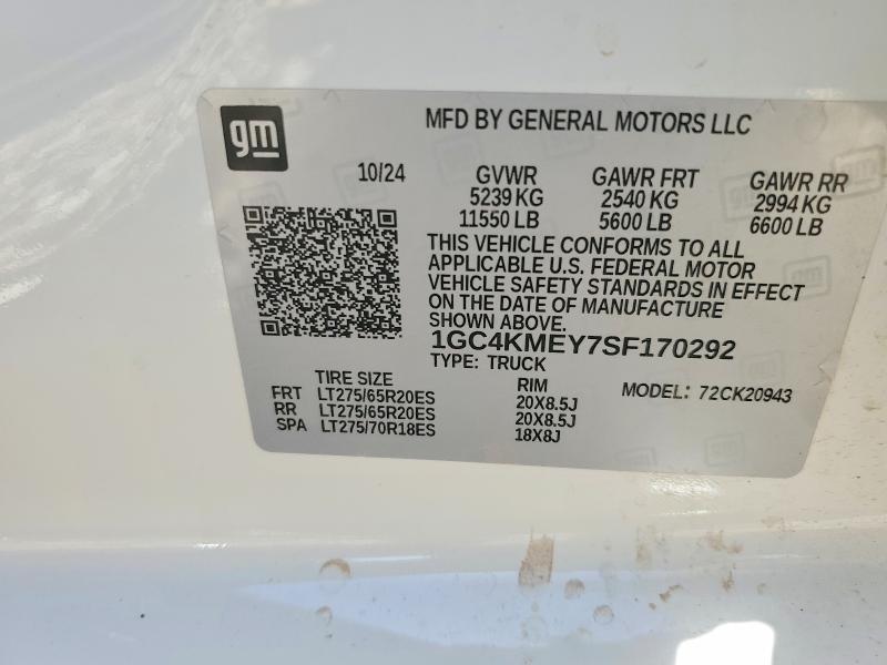 2025 Chevrolet Silverado მანქანა იყიდება აუქციონზე, vin: 1GC4KMEY7SF170292, აუქციონის ნომერი: 50467326