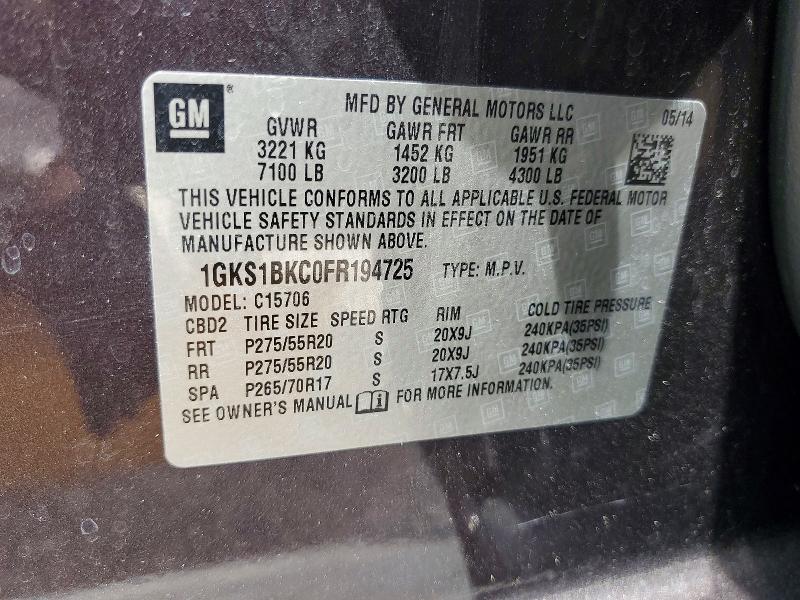 Aukcja sprzedaży 2015 Gmc Yukon, vin: 1GKS1BKC0FR194725, numer aukcji: 49724866