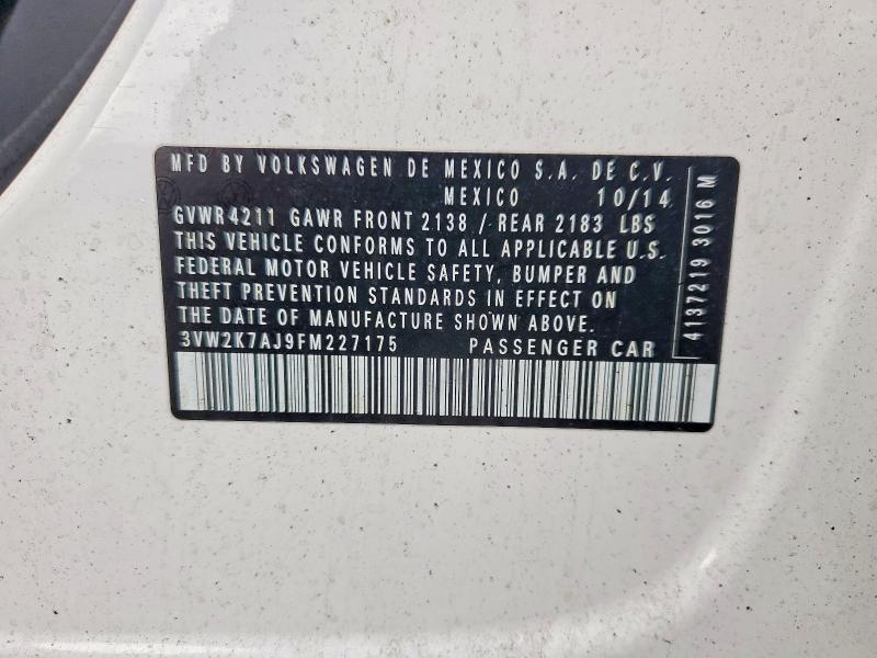 52036936 :رقم المزاد ، 3VW2K7AJ9FM227175 vin ، 2015 Volkswagen Jetta مزاد بيع